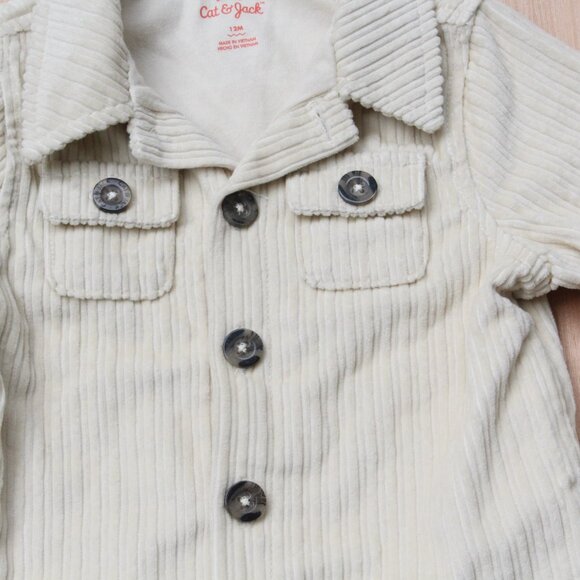 Cat & Jack Toddler Corduroy Shirt-Jacket 12M Cream Button-Up Long Sleeve - Picture 2 of 8